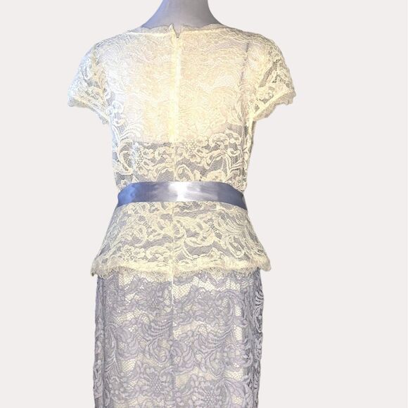 Adrianna Papell Nouveau Scroll Lace Gown Dress Maxi Periwinkle Ivory 10 - Picture 8 of 11